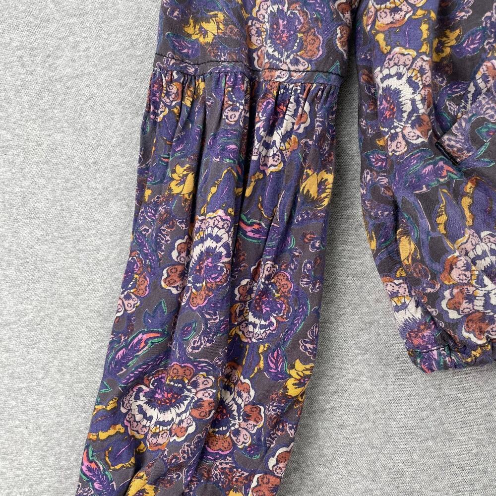 Free People Soft Printed Balloon Sleeve Jacket Size XS Purple Floral Boho Zip-Up - Picture 8 of 13